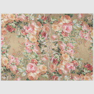 Papier Mousseline Baroque Doré Floral Élégant Rose Fardé Decoupage