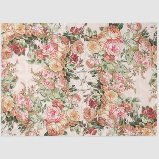Papier Mousseline Baroque Élégant Rose Floral Fardécoupage Doré (Recto)