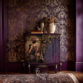Papier Mousseline Baroque Gold Frame On Purple Damask