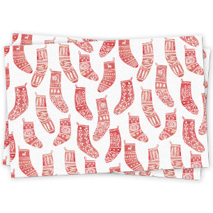 Papier Mousseline Bas nordiques Noël scandinave Rouge Blanc