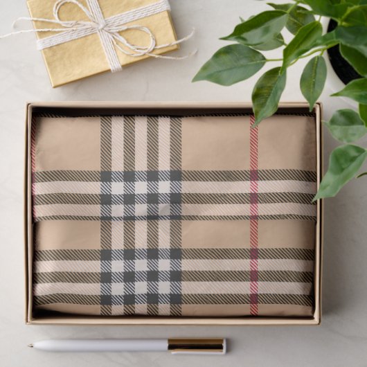 Papier Mousseline Base Chic Tan Chaud Blanc Noir Brown Tartan (Cadeau)