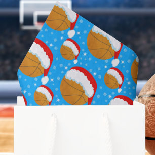 Papier Mousseline Basket-ball portant le chapeau du Père Noël et flo