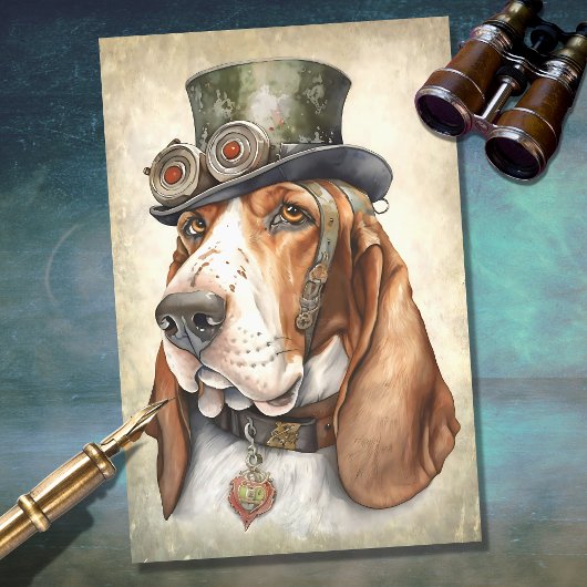 Papier Mousseline Basset Hound Steampunk 1 papier découpage