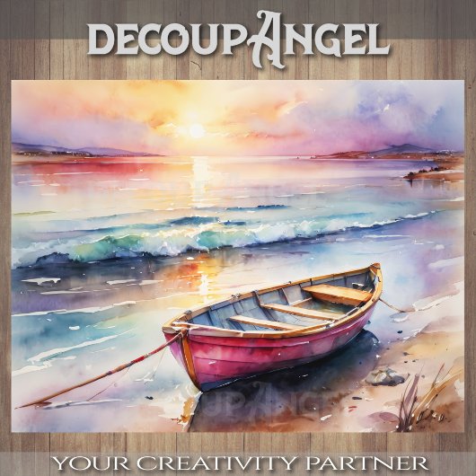 Papier Mousseline Bateau à moteur à Sunset Bliss - Découpage -