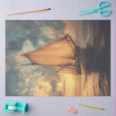 Papier Mousseline Bateau à voile contre un coucher de soleil (Artisanat)
