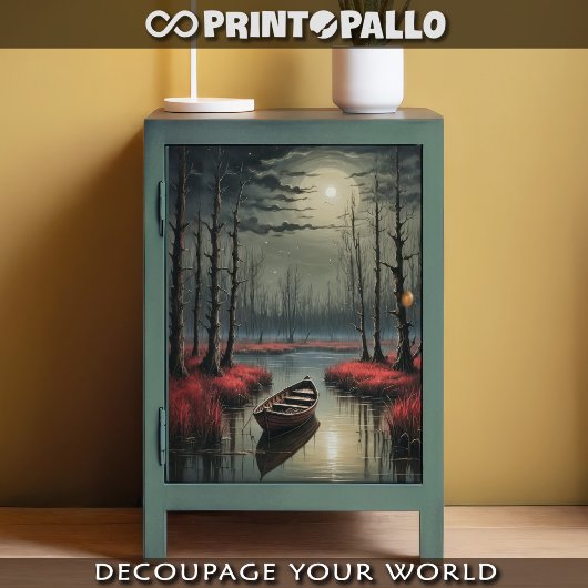 Papier Mousseline Bateau abandonné sous le clair de lune dans un mar