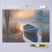 Papier Mousseline Bateau bleu rustique Matin Sky réflexion (Artisanat)