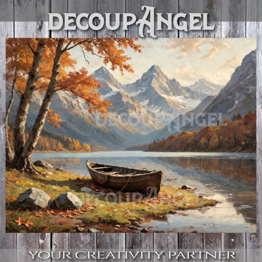Papier Mousseline Bateau en paysage de montagne -Découpage-