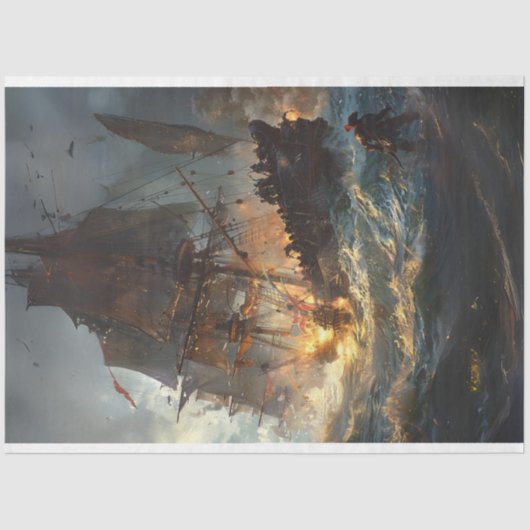 Papier Mousseline Bateau pirate en découpage de bataille (Recto)