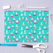 Papier Mousseline Bateaux à voile Motif Rose & Aqua (Artisanat)