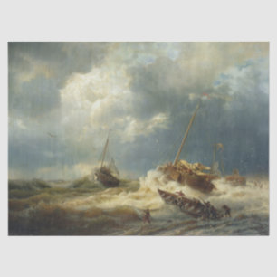 Papier Mousseline Bateaux dans une tempête sur la côte néerlandaise