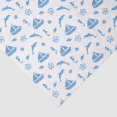 Papier Mousseline Bateaux et dauphins Motif nautique Bleu blanc (Détail)