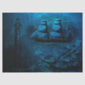 Papier Mousseline Bateaux Vintages et phare bleu foncé (Recto)