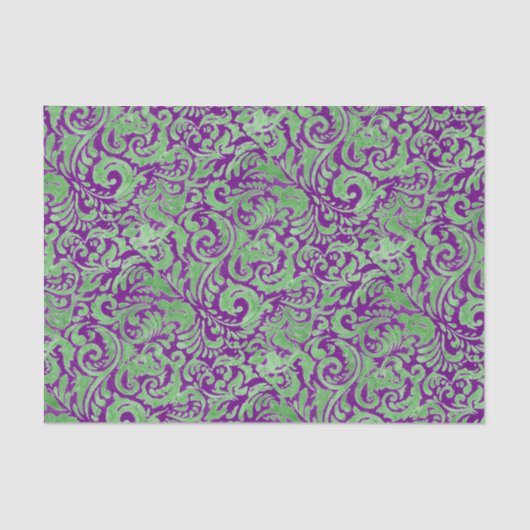 Papier Mousseline Batik floral vert pourpre (Recto)