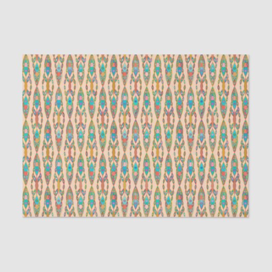 Papier Mousseline Batik Tribal - Peach rose et Turquoise (Recto)