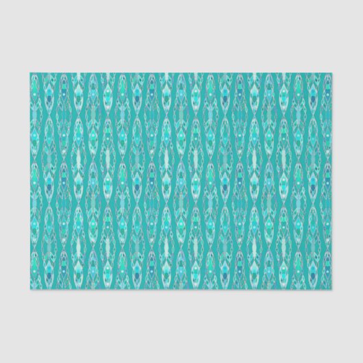 Papier Mousseline Batik tribal - turquoise et aigue-marine (Recto)