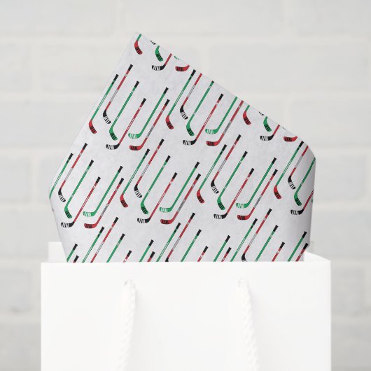 Papier Mousseline Bâtons de hockey rouge et vert de Noël (Sac cadeau)