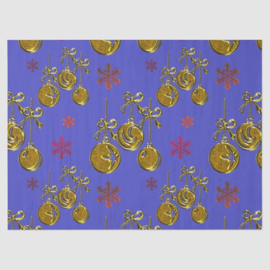 Papier Mousseline Baubles de Noël d'or pour Noël bleu (Recto)