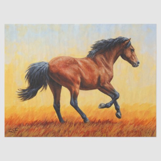 Papier Mousseline Bay Horse Galloping (Recto)