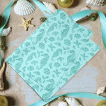 Papier Mousseline Beach Christmas Seahorse Motif Aqua Parties scinti<br><div class="desc">Ce beau papier de tissu bleu marine de Noël côtier est parfait pour l'artisanat et l'emballage cadeau,  avec un motif de parties scintillant hippocampes,  coquillages et sprigs saints pour un design festif de vacances sur la plage.</div>