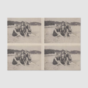 Papier Mousseline Beach Group 1920 photo Vintage