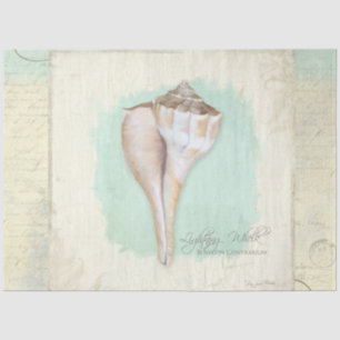 Papier Mousseline Beach Whelk Shell Aqua Blue Watercolor Decoupage
