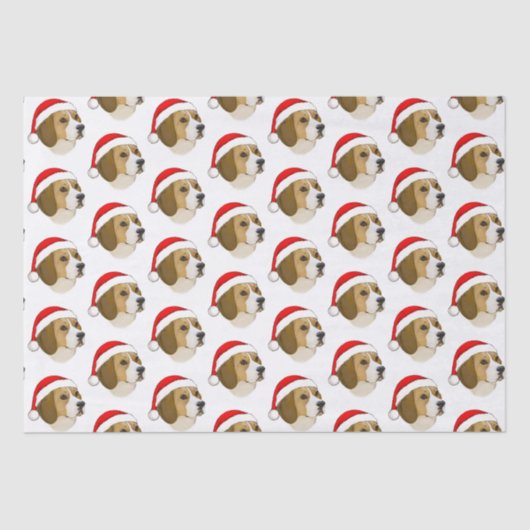 Papier Mousseline Beagle dans un chapeau de Père Noël à Noël (Recto)