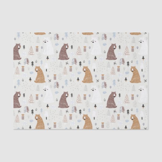 Papier Mousseline Bears mignonne dans le Motif Woods (Recto)
