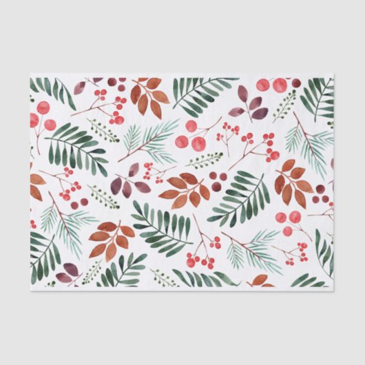 Papier Mousseline Beau Berry et Branches Aquarelle hiver  (Recto)