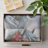 Papier Mousseline Beau Cheval Blanc avec Fleurs Rouges Noël (Cadeau)