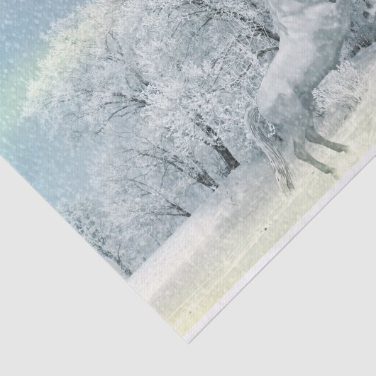 Papier Mousseline Beau cheval blanc en neige (Détail)