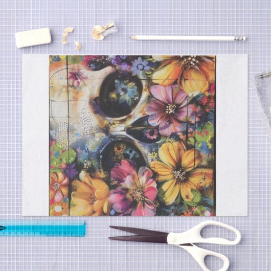 Papier Mousseline Beau crâne de fleurs4 (Artisanat)