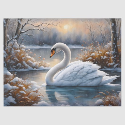 Papier Mousseline Beau Cygne Blanc Sur Un Lac Découpage (Recto)