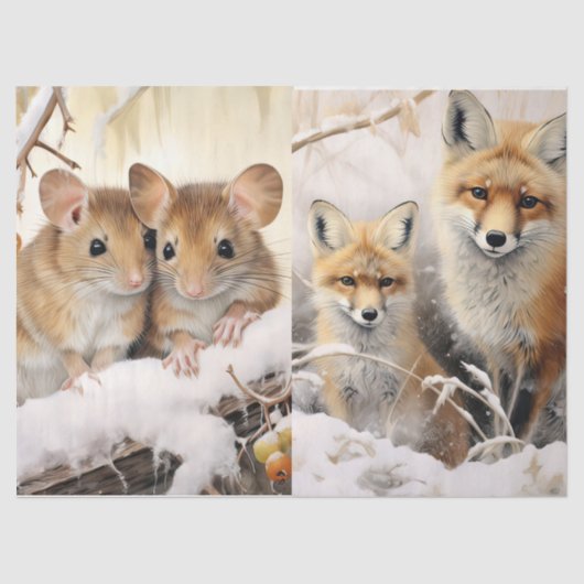 Papier Mousseline Beau Hiver Mice & Renard Découpage Papier Tissu (Recto)