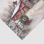 Papier Mousseline Beau hiver neigeux Rustic Red Grange Noël (Détail)