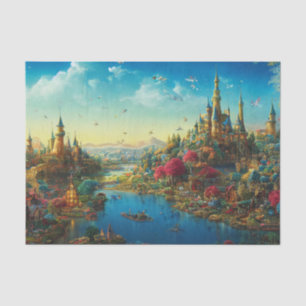 Papier Mousseline Beau Imaginaire coloré Monde et Châteaux