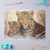 Papier Mousseline Beau Leopards d'hiver Découpage papier de tissus (Artisanat)