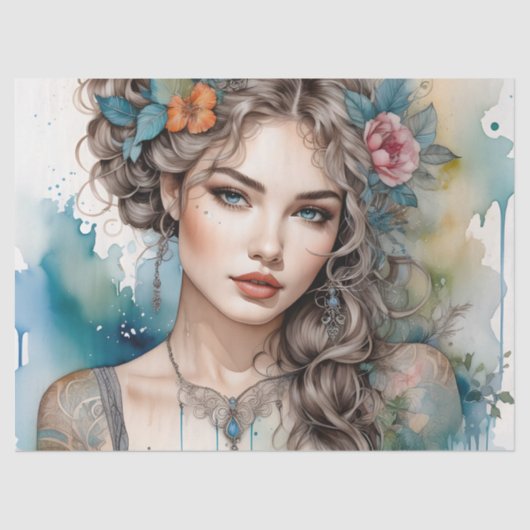 Papier Mousseline Beau Meubles De Découpage En Argent Haired Woman (Recto)