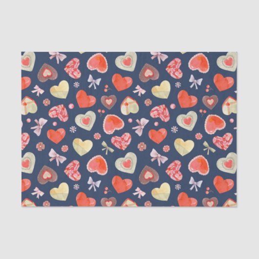 Papier Mousseline Beau Motif de Coeurs (Recto)