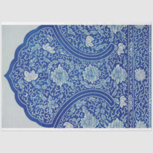 Papier Mousseline Beau motif marocain bleu et blanc