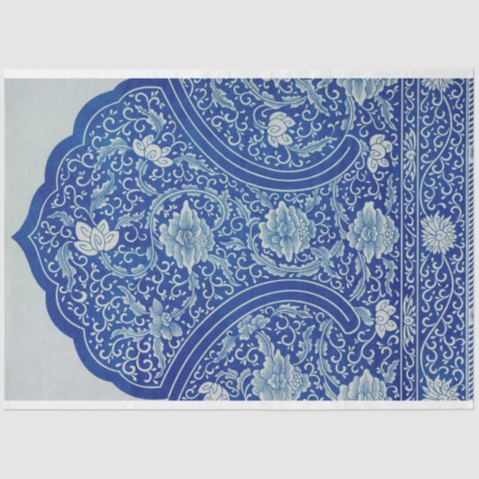 Papier Mousseline Beau motif marocain bleu et blanc (Recto)