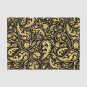 Papier Mousseline Beau Motif noir et or Paisley