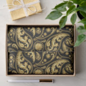 Papier Mousseline Beau Motif noir et or Paisley (Cadeau)