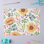 Papier Mousseline Beau tournesol et baies Aquarelle (Artisanat)