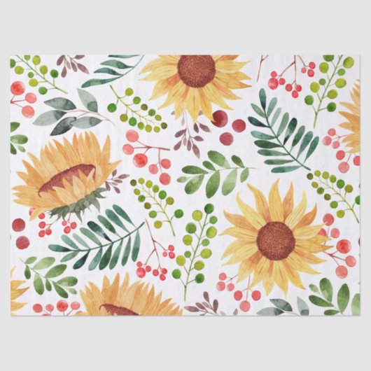 Papier Mousseline Beau tournesol et baies Aquarelle (Recto)