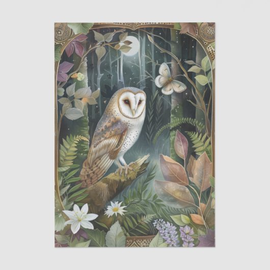 Papier Mousseline Beautiful Barn Owl in the Moonlight Illustration (Recto)