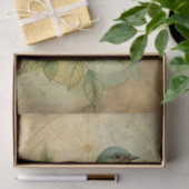 Papier Mousseline Beautiful Bird on Branch with Geometric Lines (Cadeau)