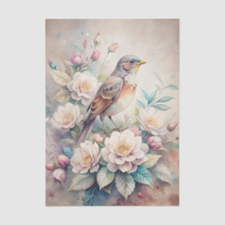 Papier Mousseline Beautiful Bird with Flowers in Pastel Shades