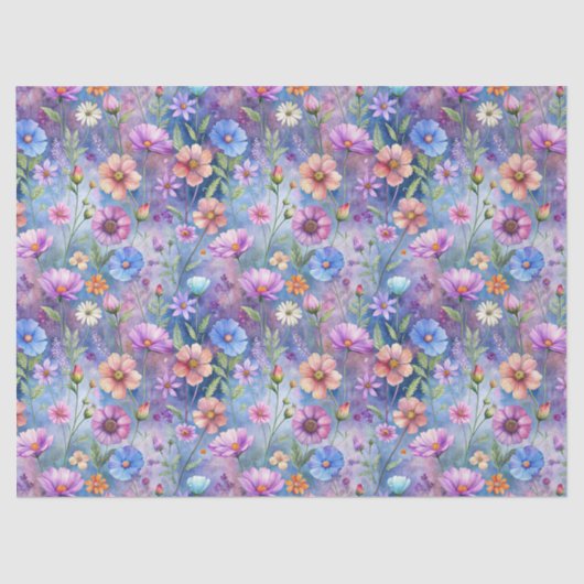 Papier Mousseline Beautiful Colorful Wildflowers Pattern Decoupage (Recto)