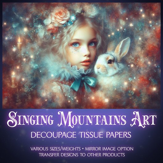 Papier Mousseline Beautiful Fantasy Art Alice and Rabbit Decoupage